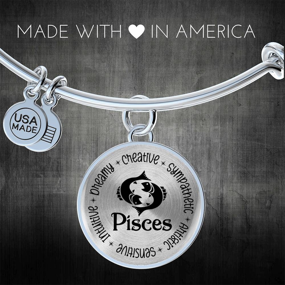 Zodiac Sign Pisces Bangle, Personalize with name, message, words