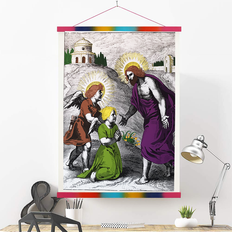 Charming Angels, Canvas Print 13x19 with Colorful Hanger Frame, Sacred Heart of Jesus, Angel Magic, Alchemy Print, Rosicrucian, Esoteric Art, Sacred Geometry Art, Free Mason, Esoterica