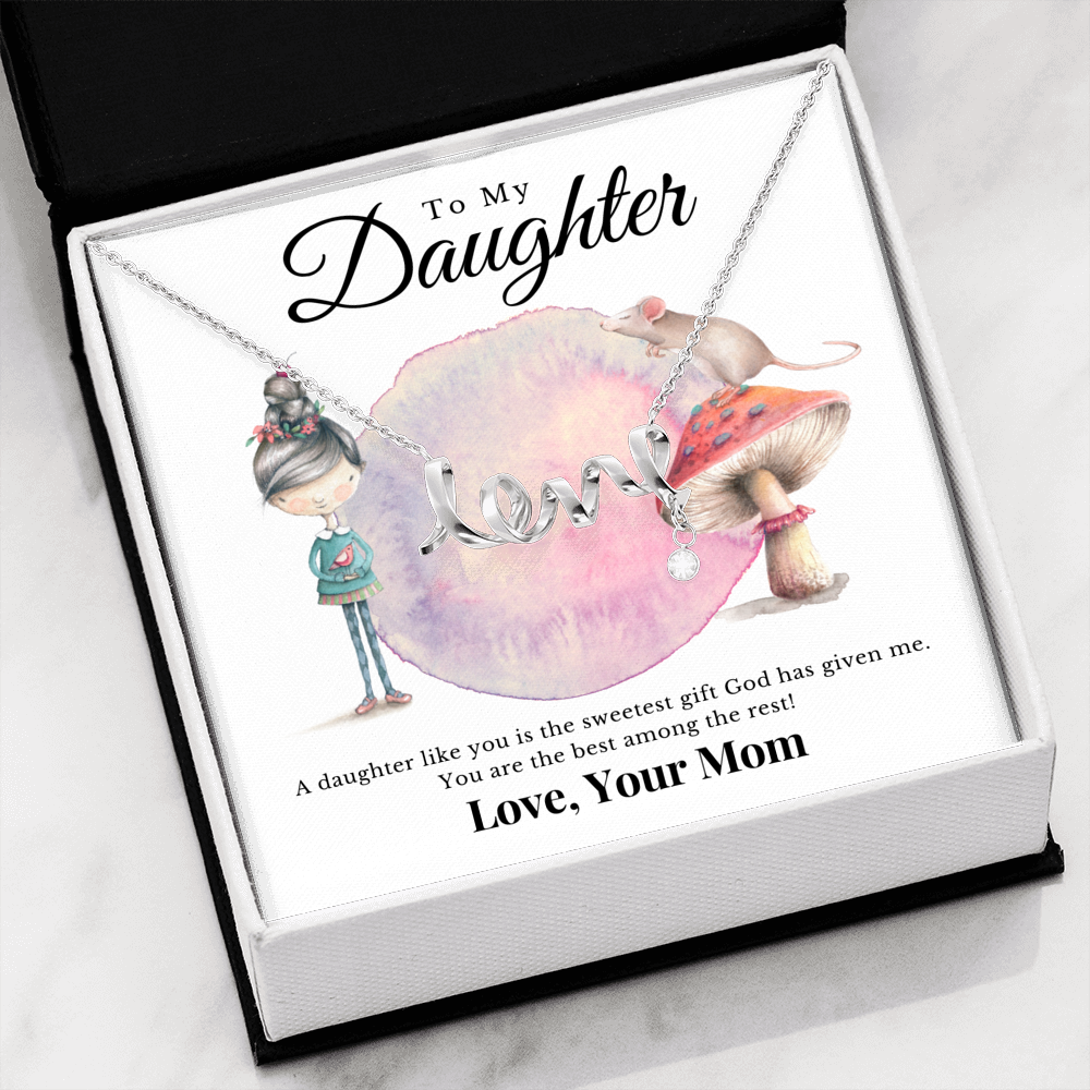 Love Pendant, Cursive 3D Love Letters, Gift for Daughter