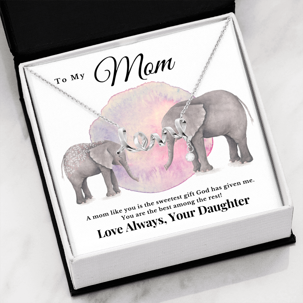 Love Pendant, Cursive 3D Love Letters, Gift for Mom