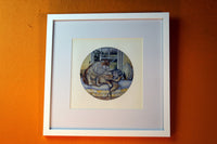 Funny Cat Art by by Zoe Stokes 12 x 12 Framed Matted to 8x 8 Artwork 1982 1st Edition Book Plate - Collector Edition