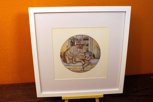 Funny Cat Art by by Zoe Stokes 12 x 12 Framed Matted to 8x 8 Artwork 1982 1st Edition Book Plate - Collector Edition