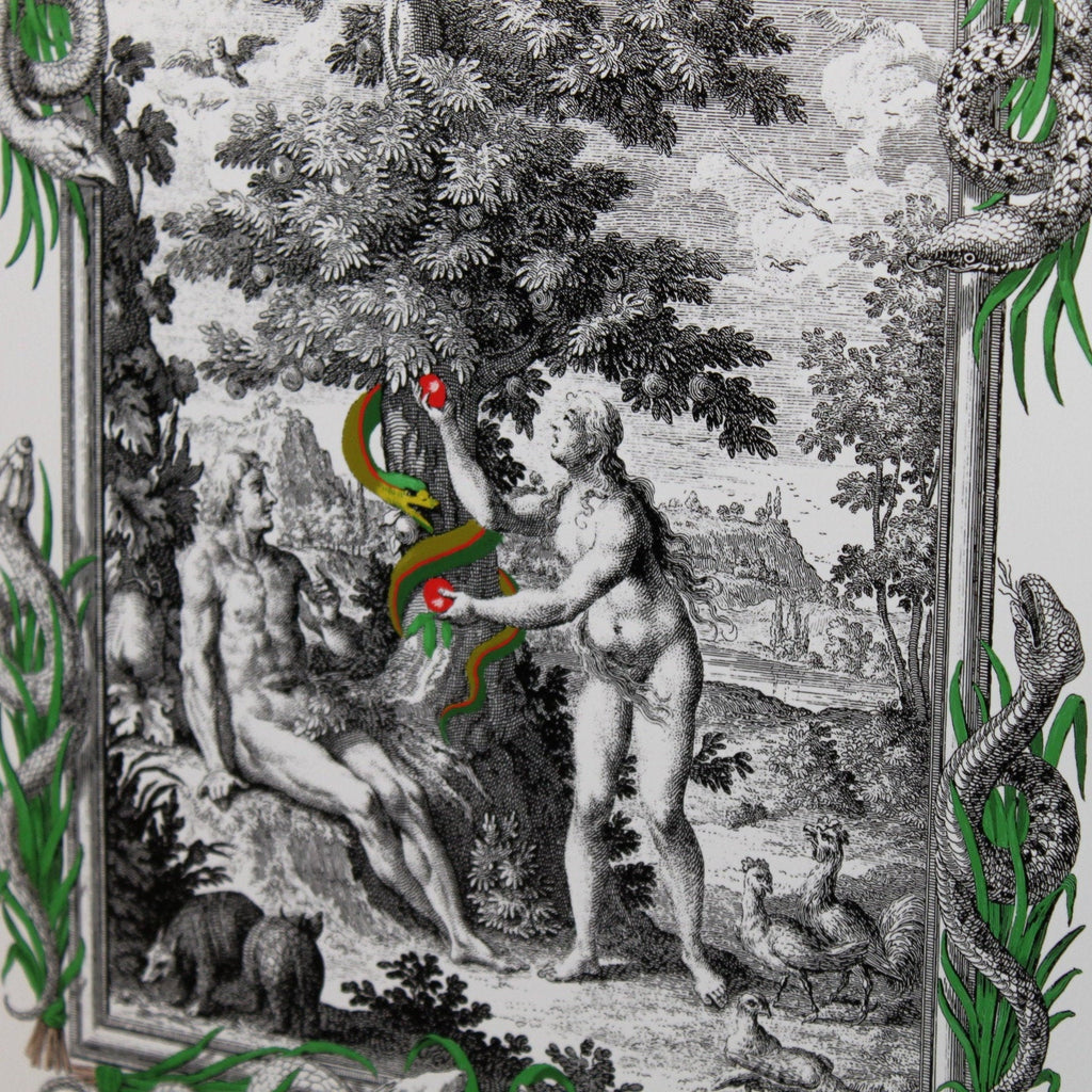 Adam and Eve, Serpens Seductor, Bible Illustrations, Frame Size 18x24 Matted to 13x19 Artwork, Devotional Decor, illuminated Manuscript, Esoteric Art, Rosicrucian, Sacred Geometry Art