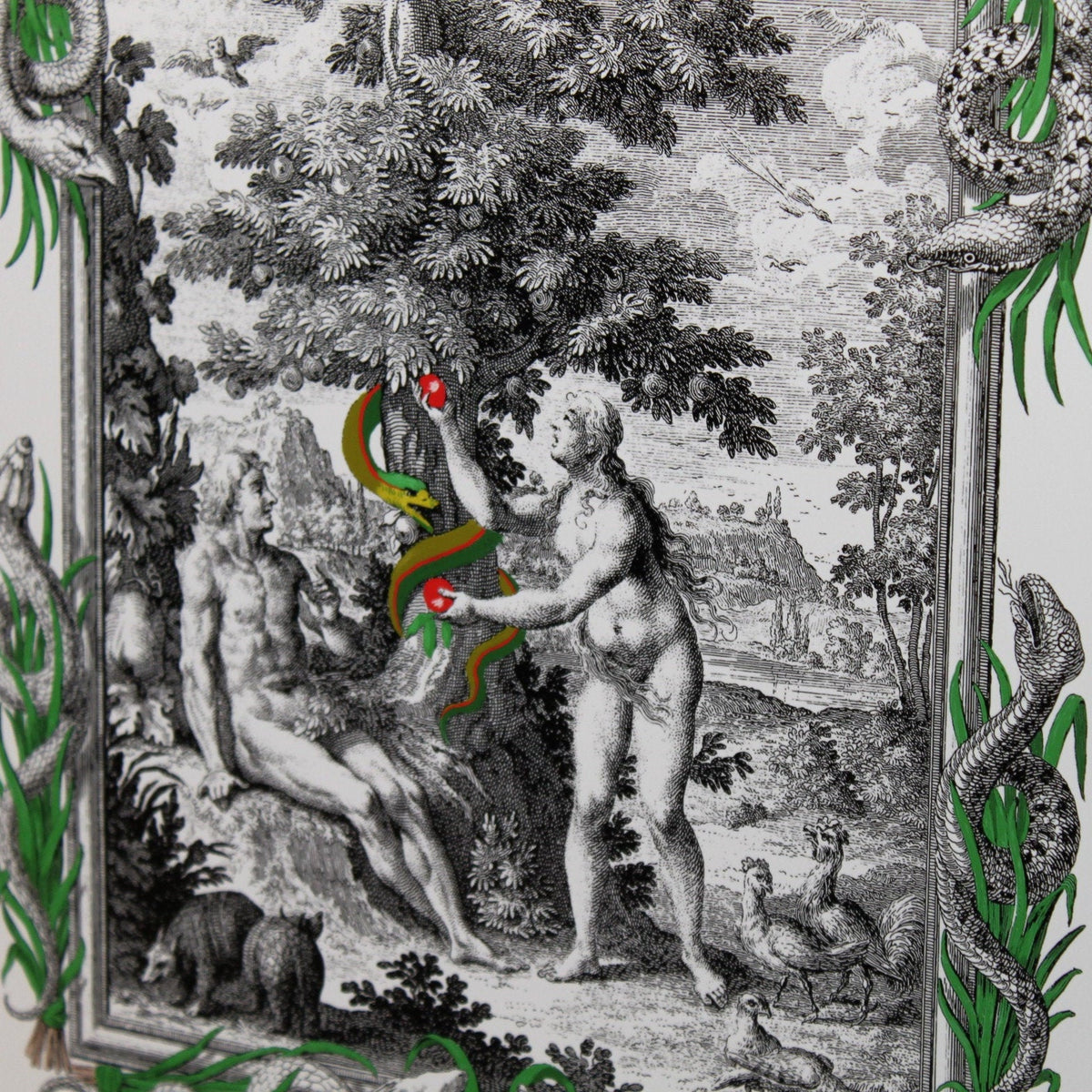 Adam and Eve, Bible Illustrations, Devotional Decor, illuminated Manuscript, Esoteric Art, Rosicrucian, Sacred Geometry Art, 13x19 Canvas Material with Hanger