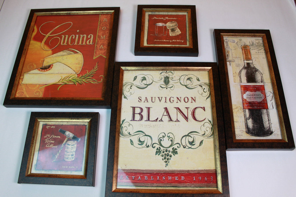Wine and Cheese Framed Artwork Five-Piece Set, Restaurant Decor, Wine Gift Women, Wine Lover Gift, Wine Lover Office, Lounge Decor