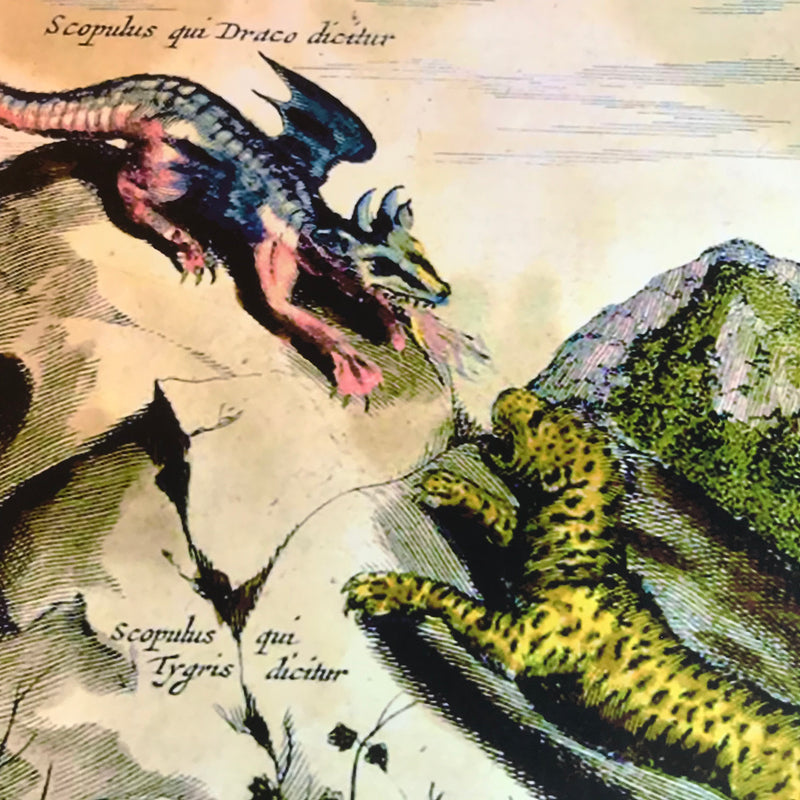 Dragon and Tiger, Oriental Esoteric Art, Occult Print, Illuminated Manuscript, Alchemy Print, Rosicrucian, Mat Size 11x14 with 8x10 Art