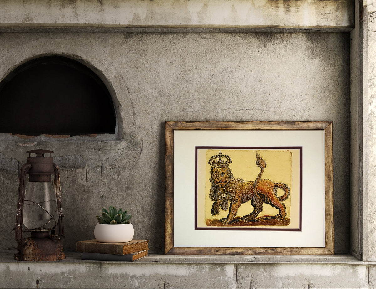 Illuminated Manuscript of Lion King, Esoteric Art, Sacred Geometry Art, Manly P Hall, Occult Book, Rosicrucian, Free Mason, Alchemy Artwork, Matted 11x14 to 8x10 Giclee Print