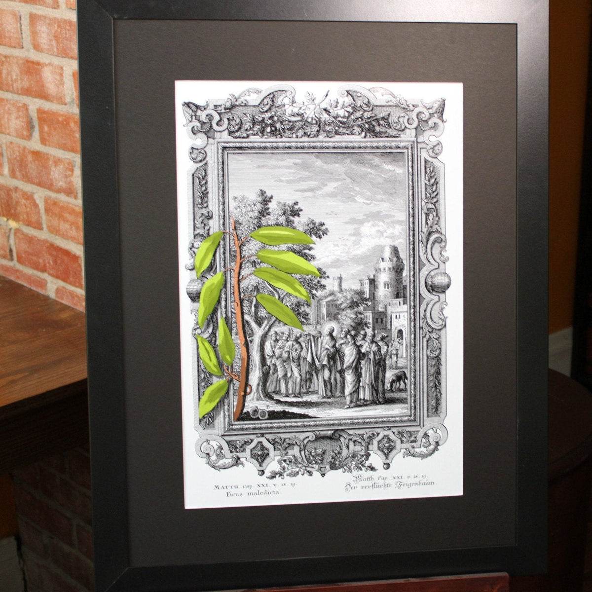 Ficus maledieta, Bible Illustrations, Devotional Decor, Frame Size 18x24 Matted to 13x19 Artwork, illuminated Manuscript, Esoteric Art, Rosicrucian, Free Mason, Sacred Geometry Art