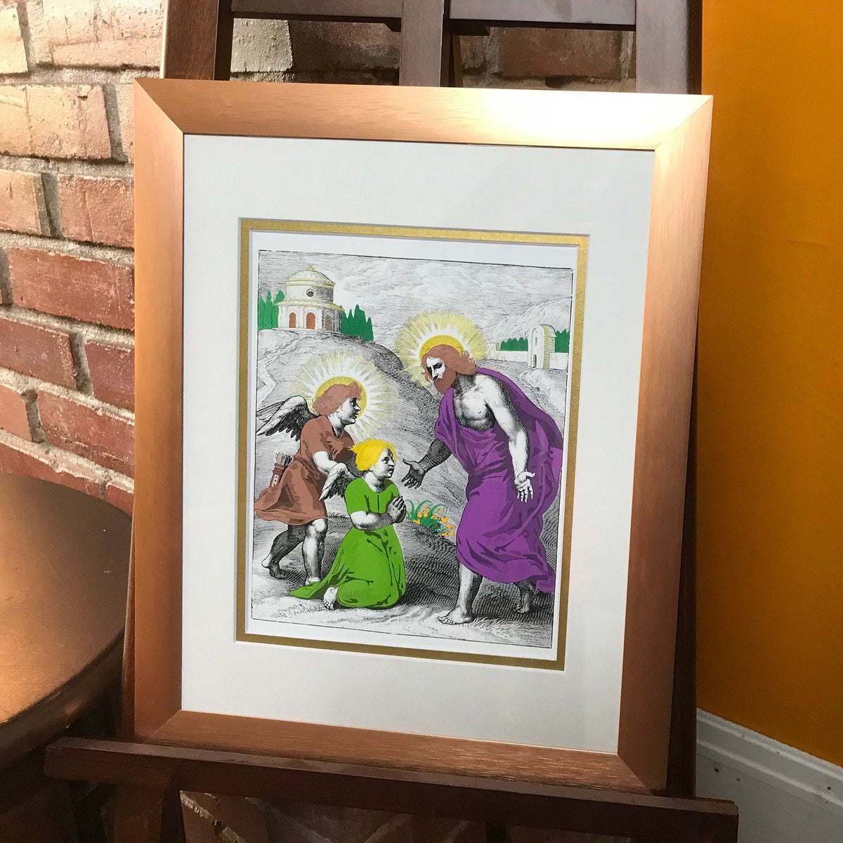 Charming Angels, Framed Double Matted 11x14, Sacred Heart of Jesus, Angel Magic, Alchemy Print, Rosicrucian, Esoteric Art, Sacred Geometry Art, Free Mason, Esoterica
