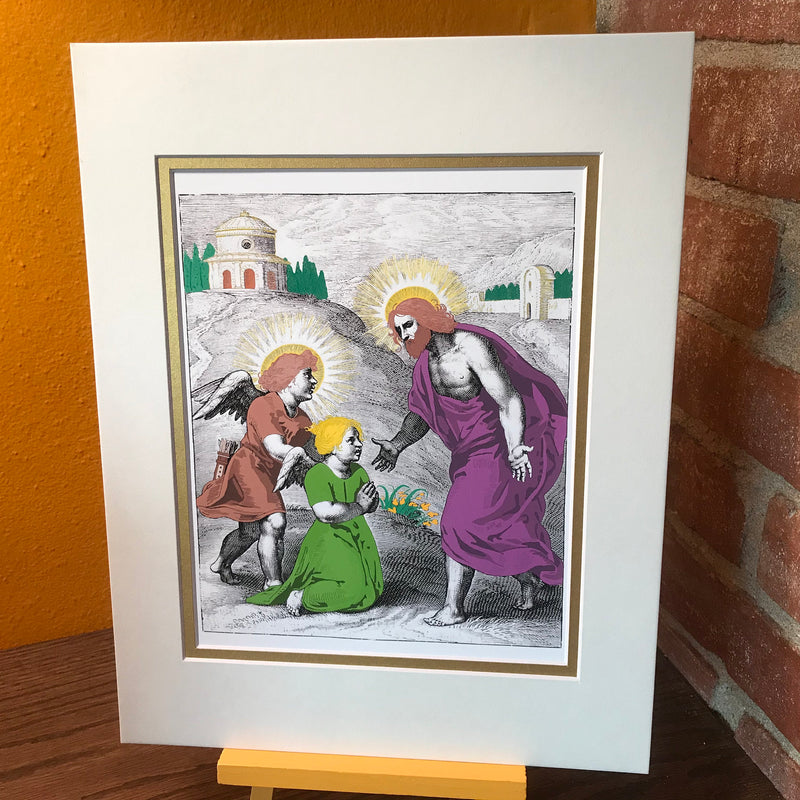 Charming Angels, Framed Double Matted 11x14, Sacred Heart of Jesus, Angel Magic, Alchemy Print, Rosicrucian, Esoteric Art, Sacred Geometry Art, Free Mason, Esoterica