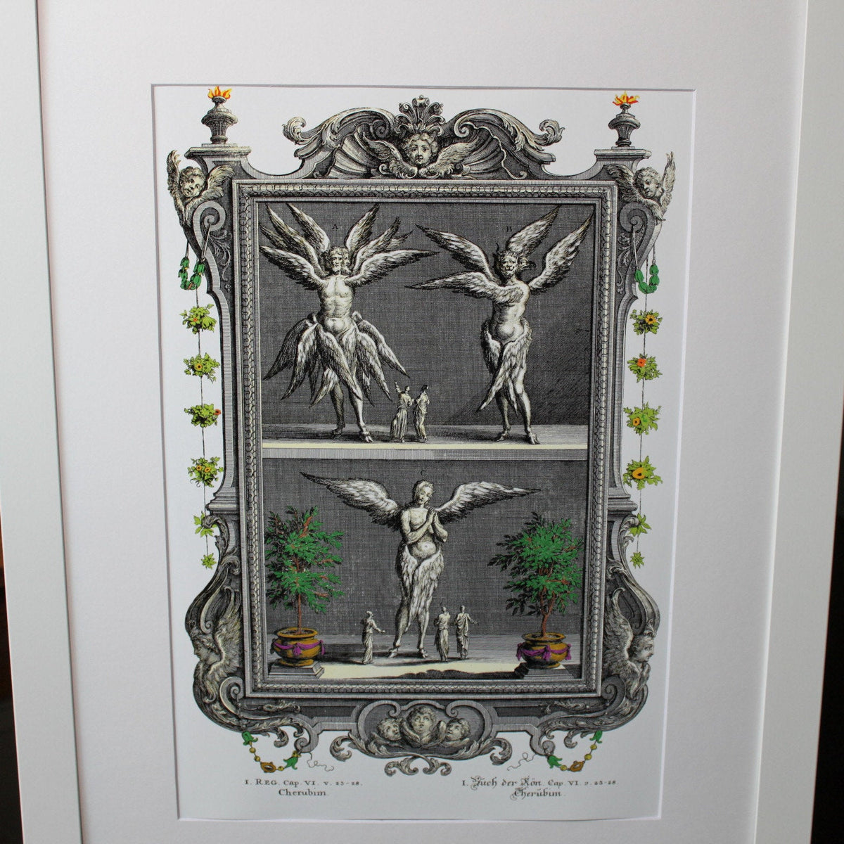 Cherubim, Bible Illustrations, Devotional Decor, Frame Size 18x24 Matted to 13x19 Artwork, illuminated Manuscript, Esoteric Art, Rosicrucian, Free Mason, Sacred Geometry Art